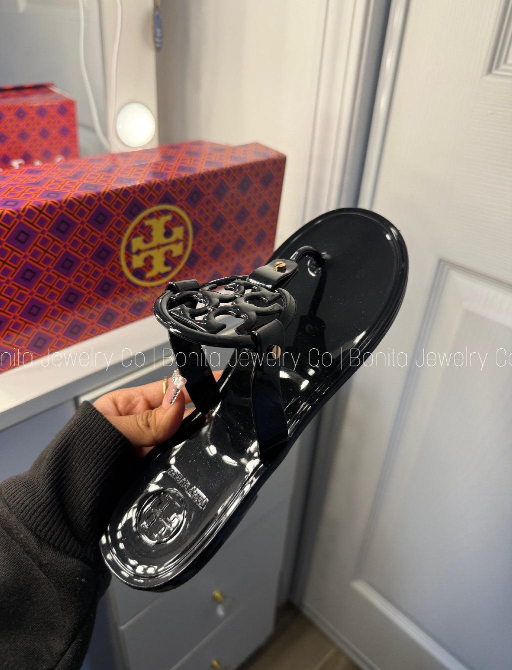 Black Glossy TB sandals