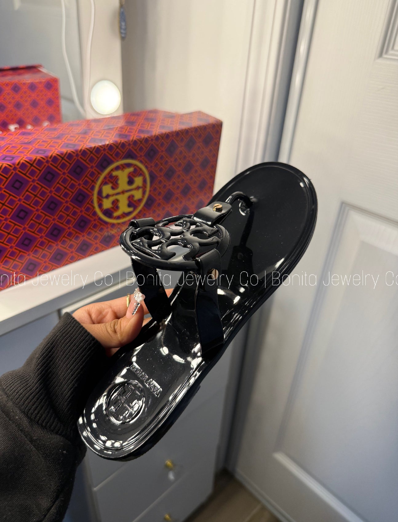 Black Glossy TB sandals
