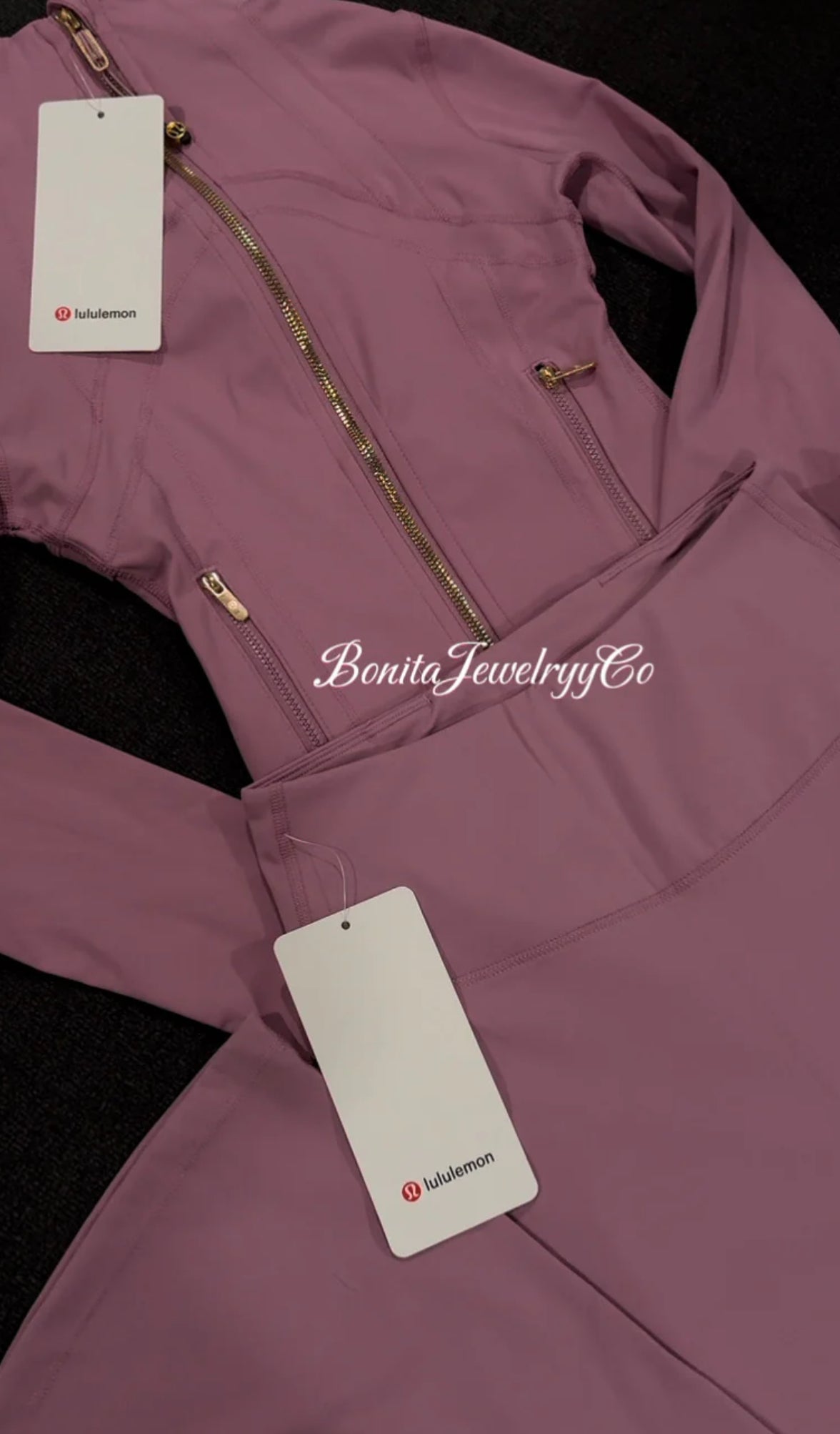 Purple pink Lulu jacket with flared leggings set ( cropped jacket )