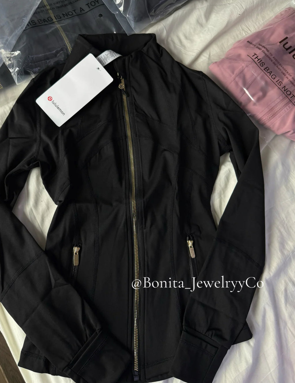 Black full length Lulu jacket with gold zipper