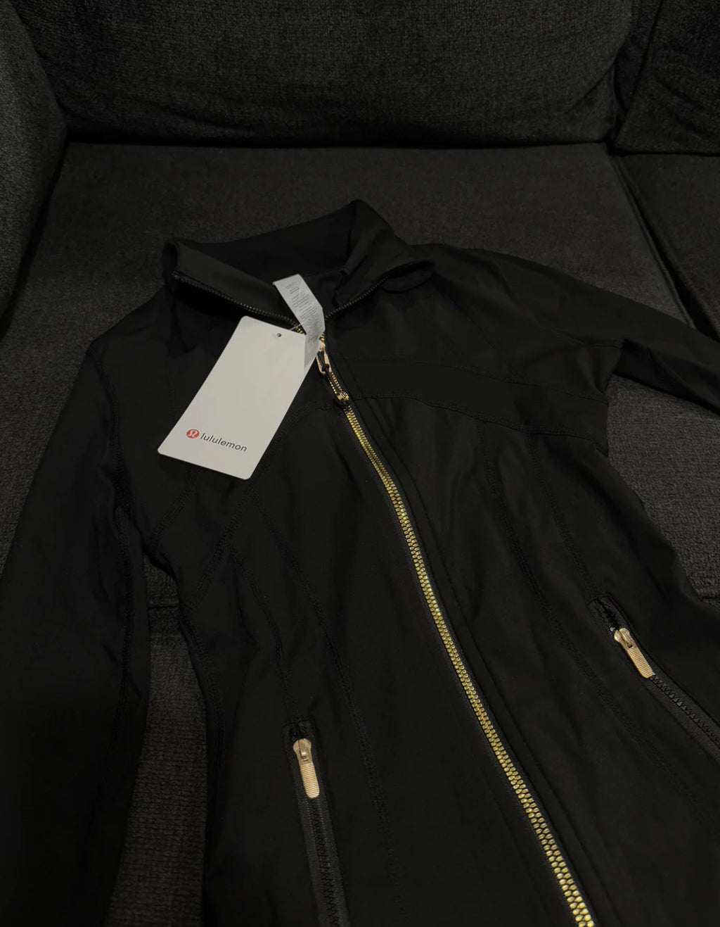Black full length Lulu jacket with gold zipper