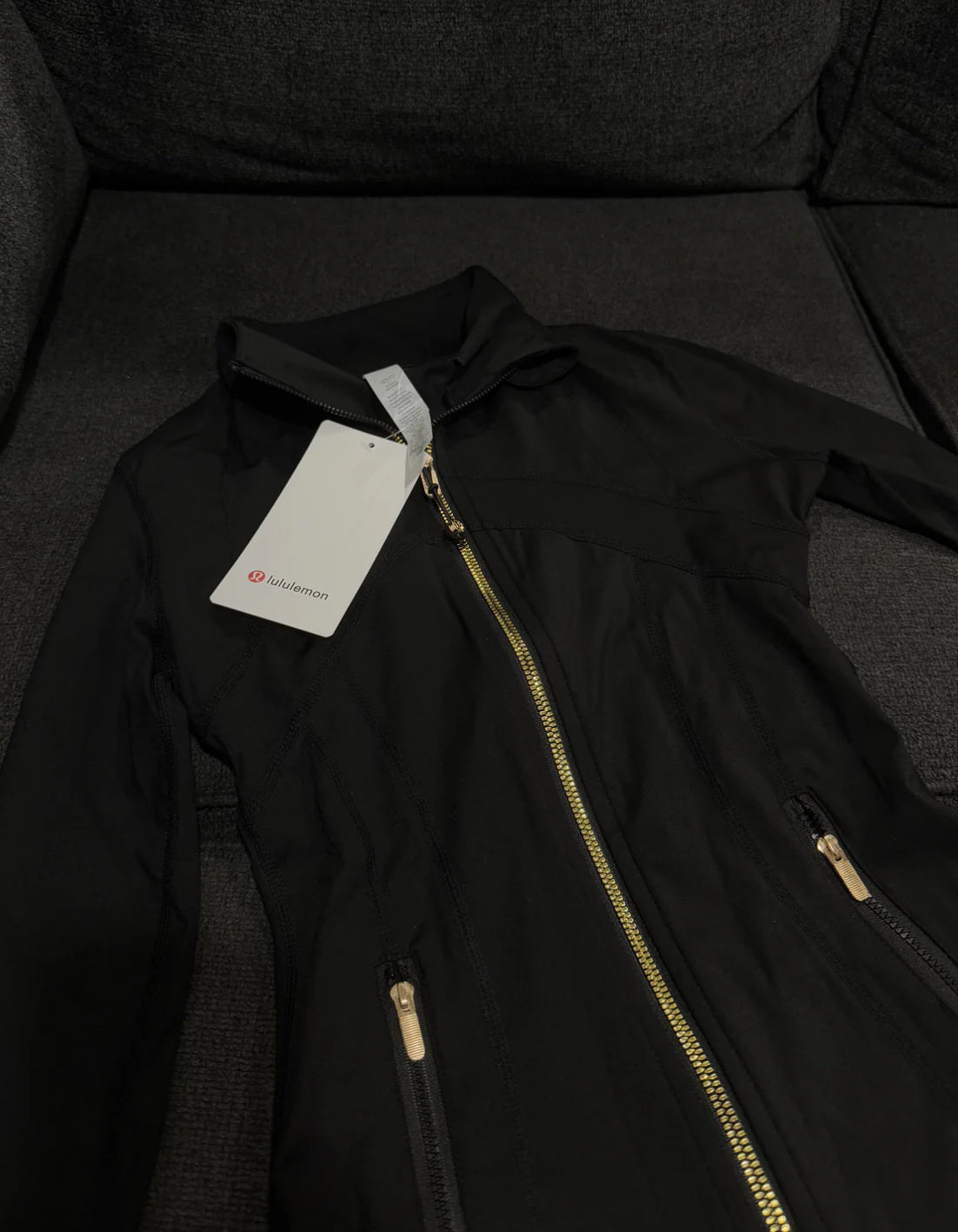 Black full length Lulu jacket with gold zipper