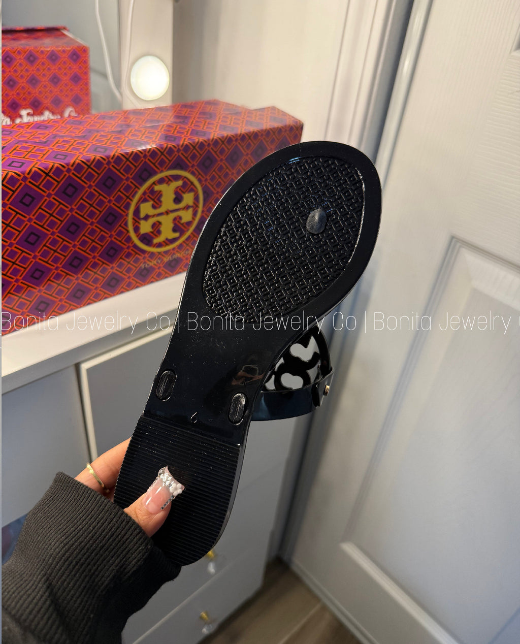 Black Glossy TB sandals