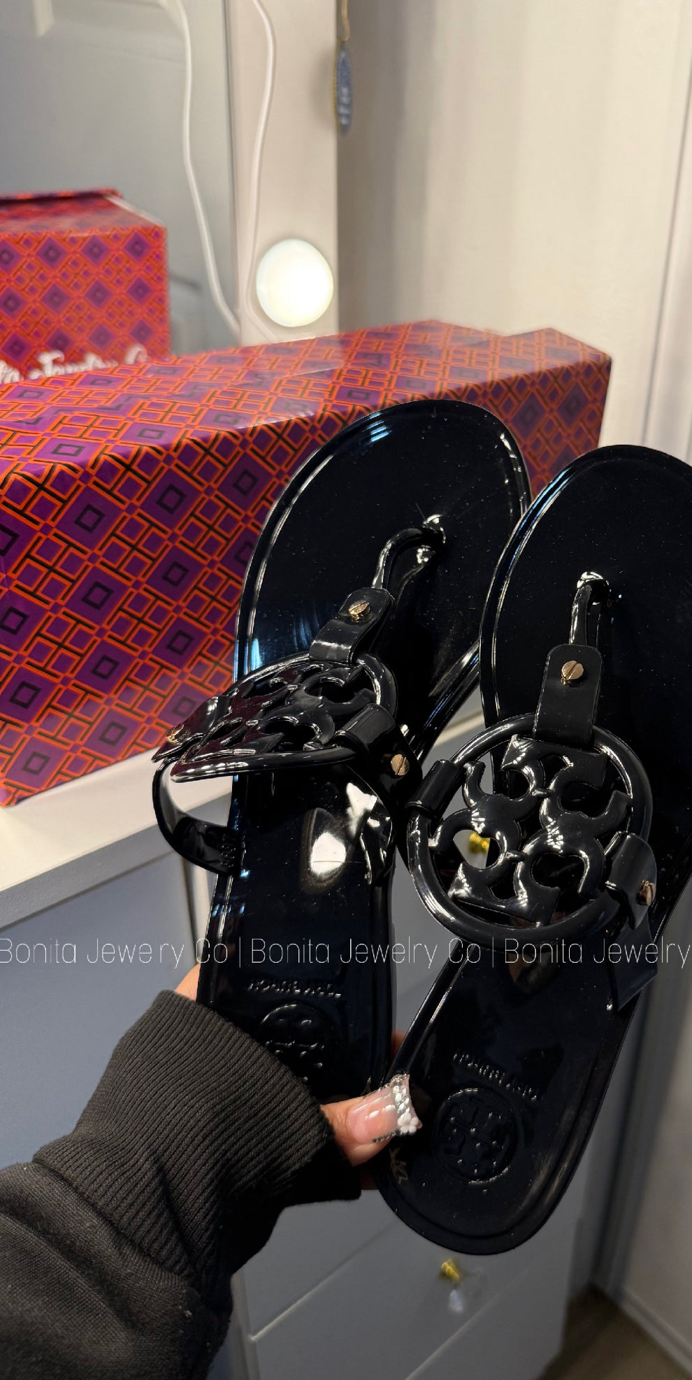 Black Glossy TB sandals