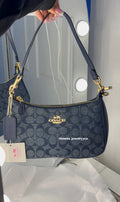 Blue faux-denim shoulder purse