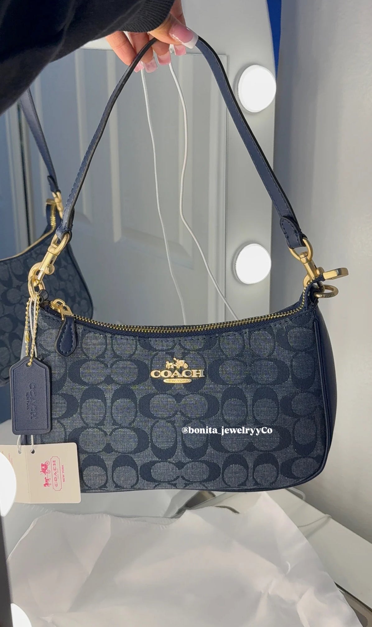 Blue faux-denim shoulder purse