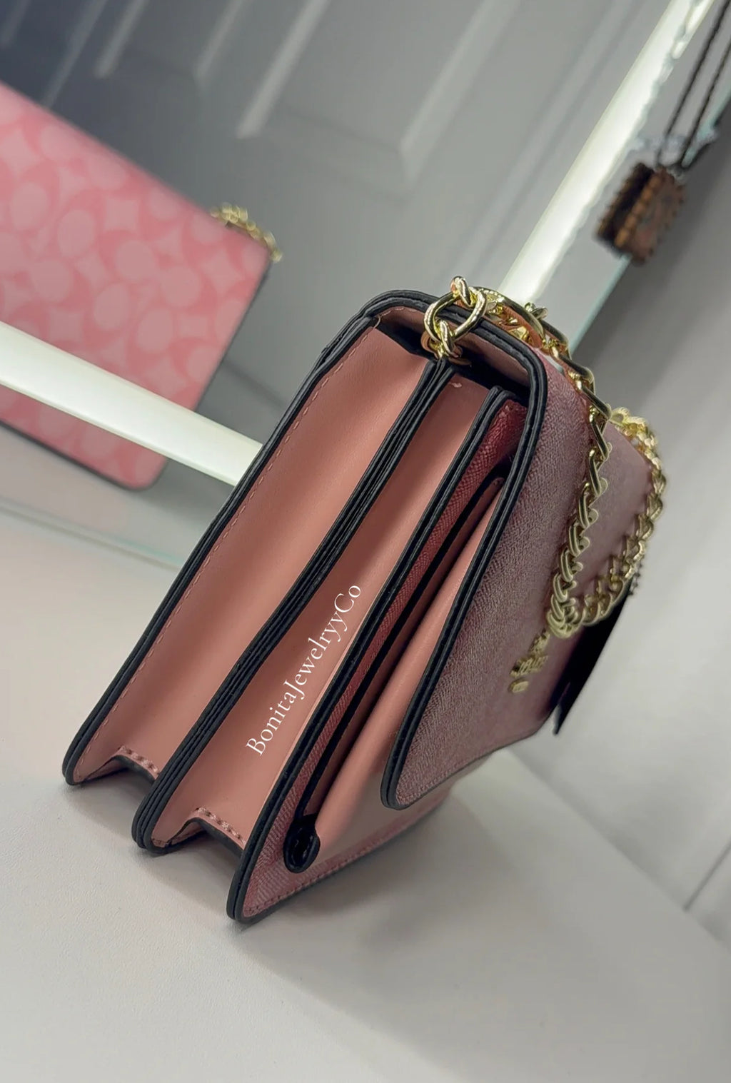Pink cross body purse