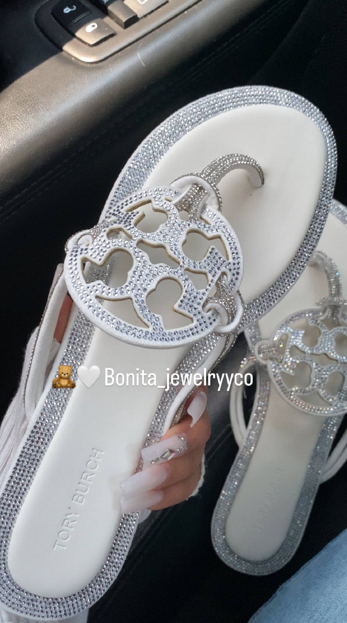 White sparkly TB sandals