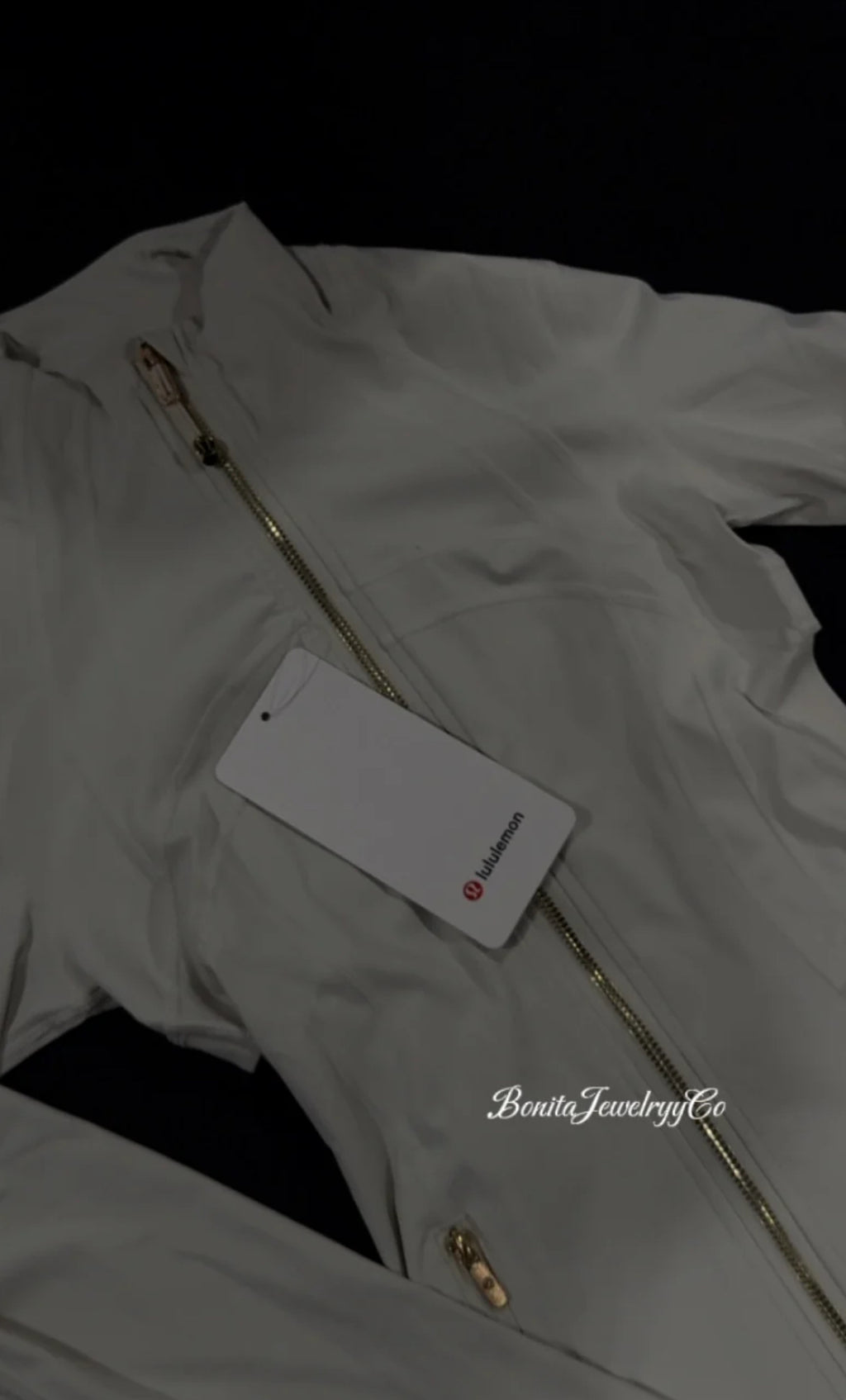 Full length Milky white Lulu define jacket with gold zipper