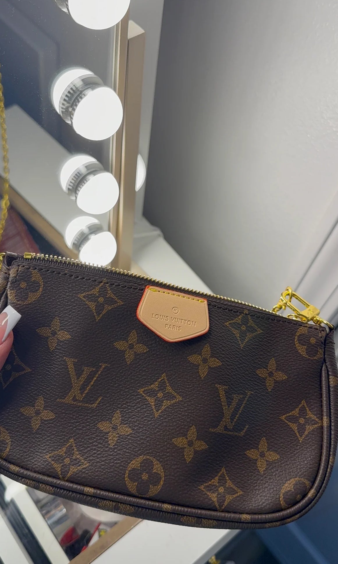Small monogram purse with gold strap