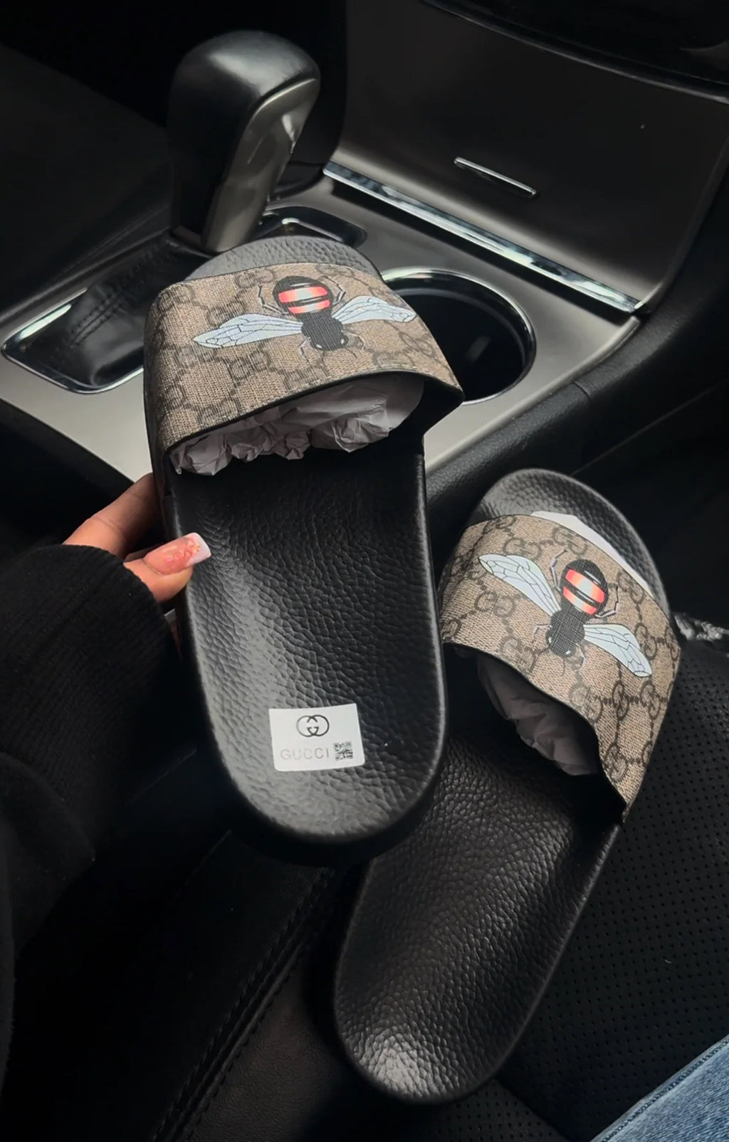 Unisex Brown fly monogram slides