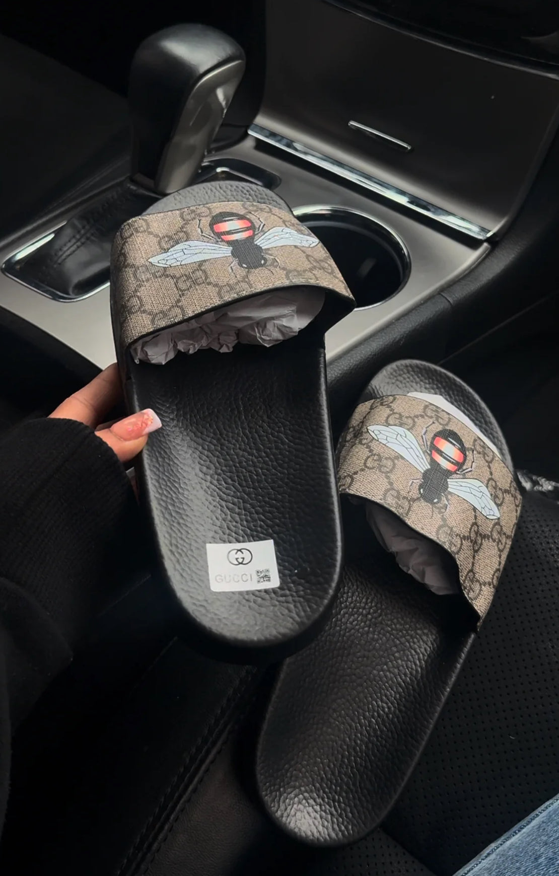 Unisex Brown fly monogram slides
