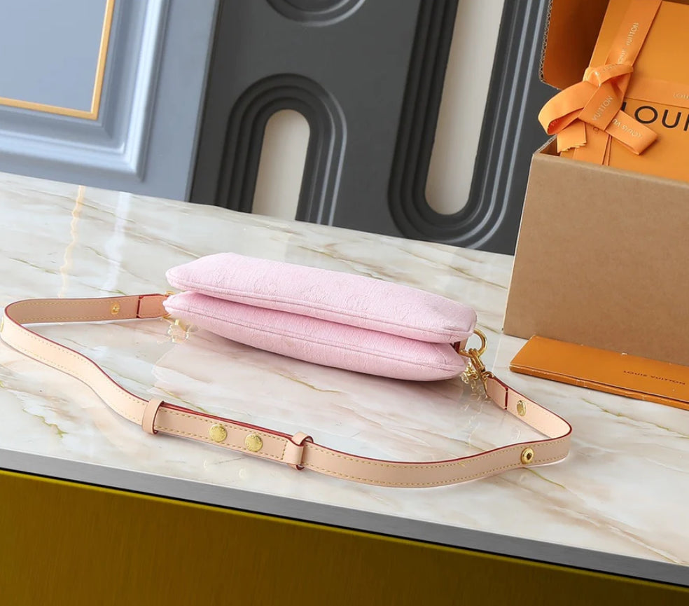 Pink monogram denim purse