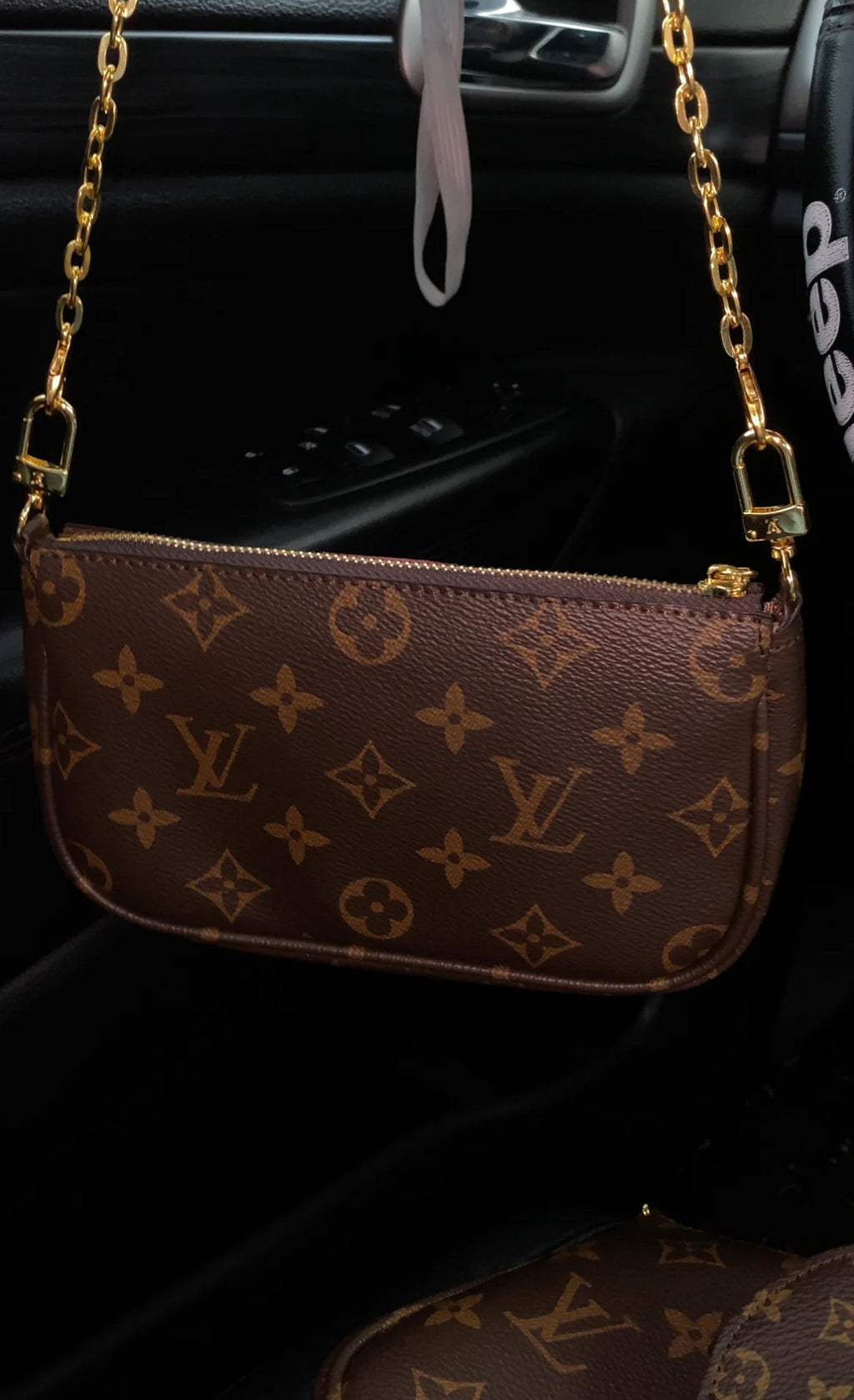 Small monogram purse with gold strap
