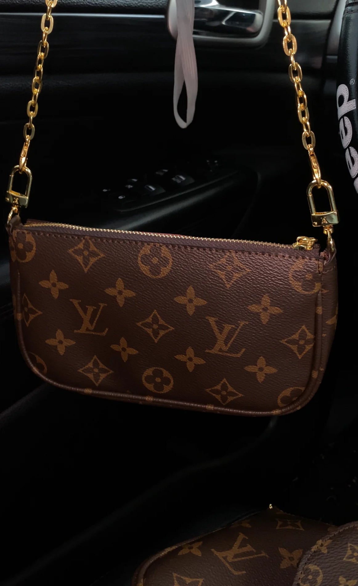 Small monogram purse with gold strap