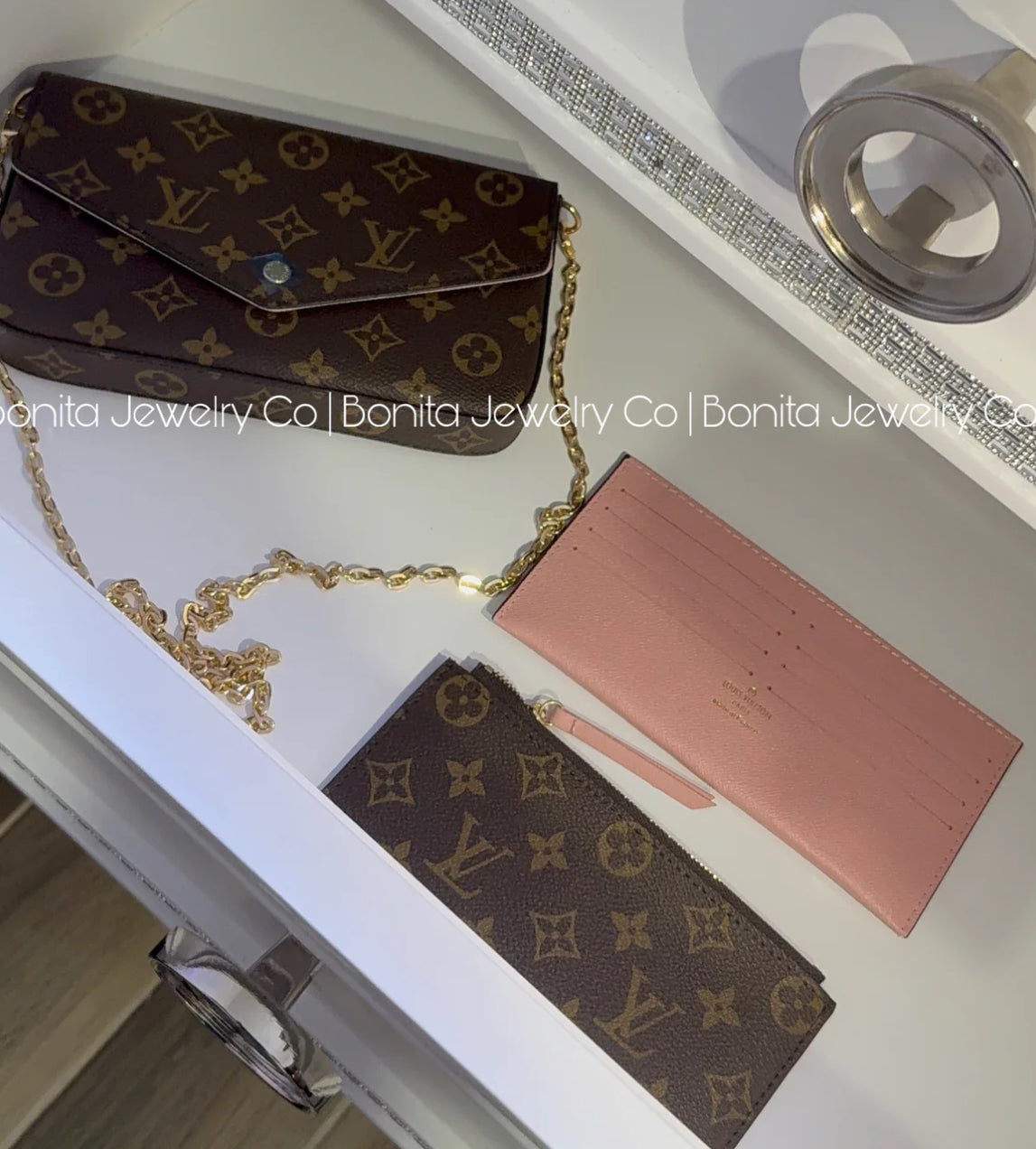 3pc cross body bag / brown with pink