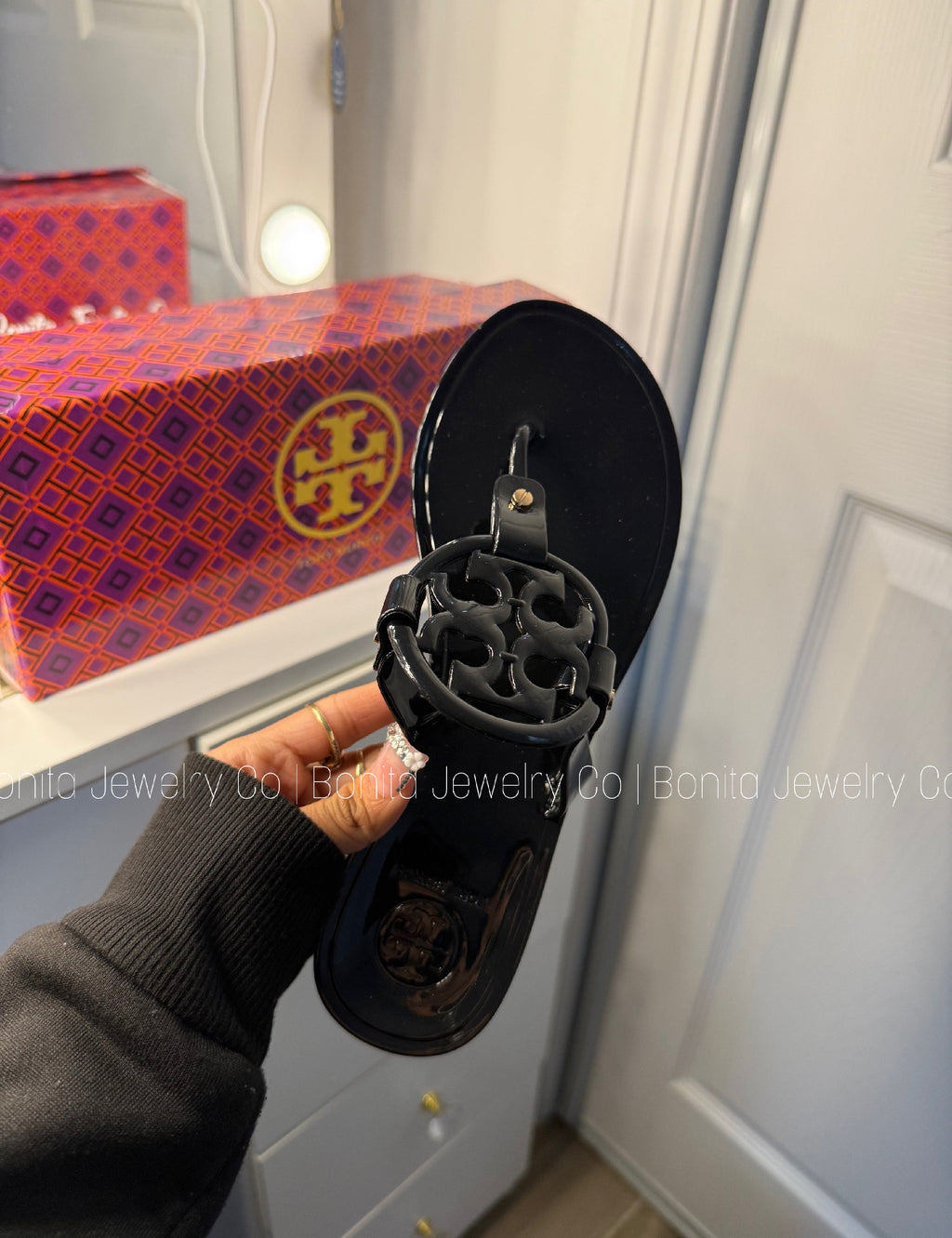 Black Glossy TB sandals