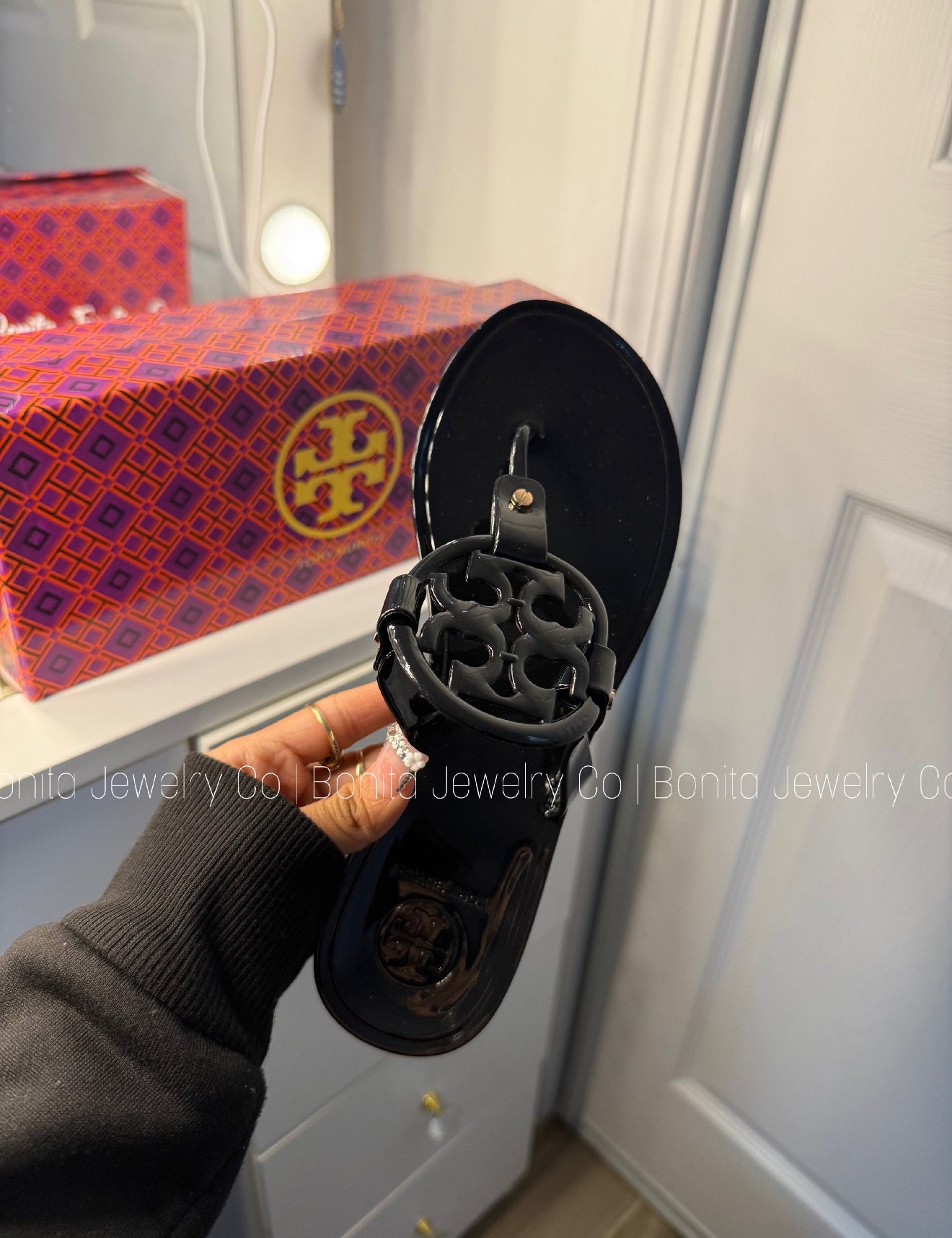 Black Glossy TB sandals