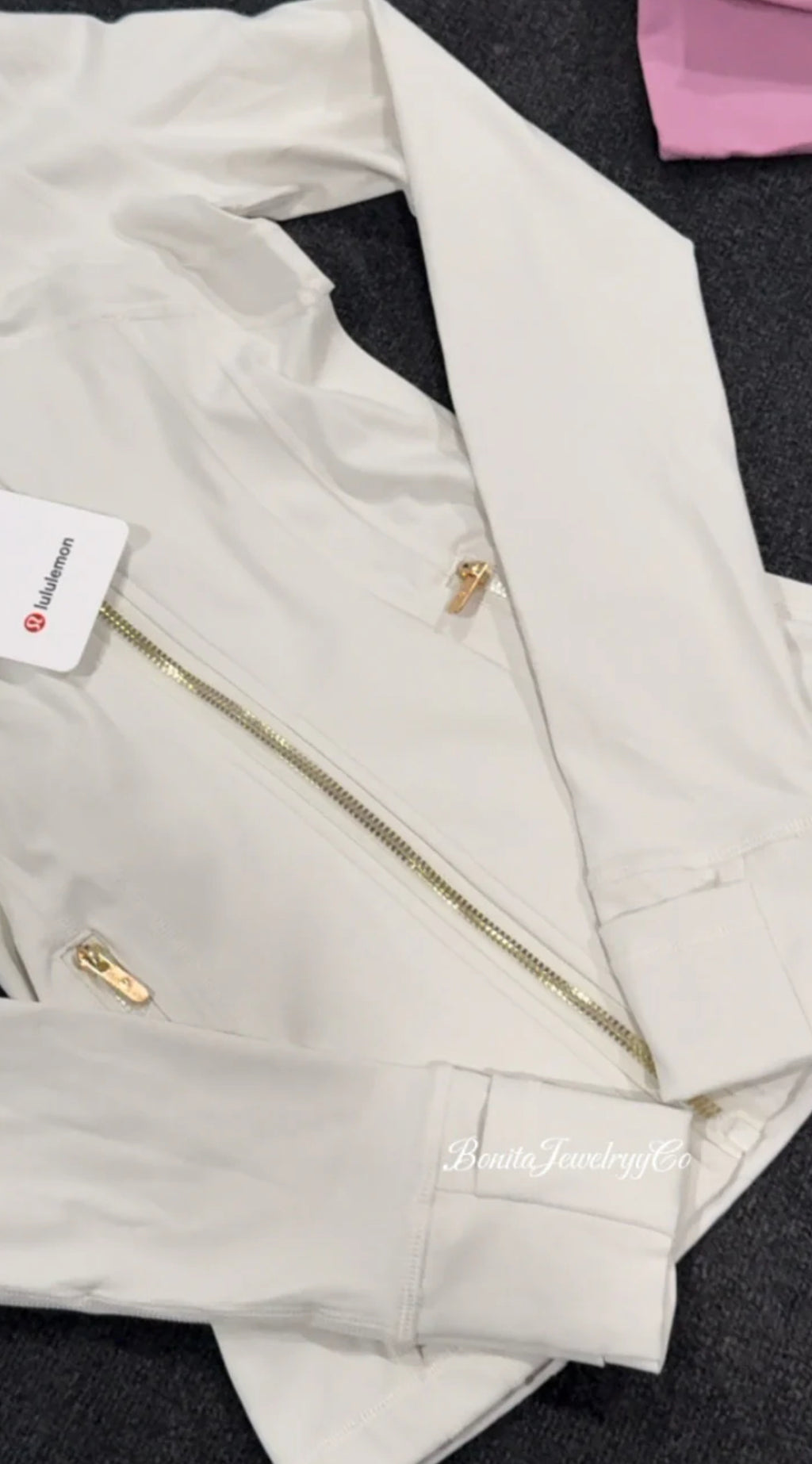 Full length Milky white Lulu define jacket with gold zipper