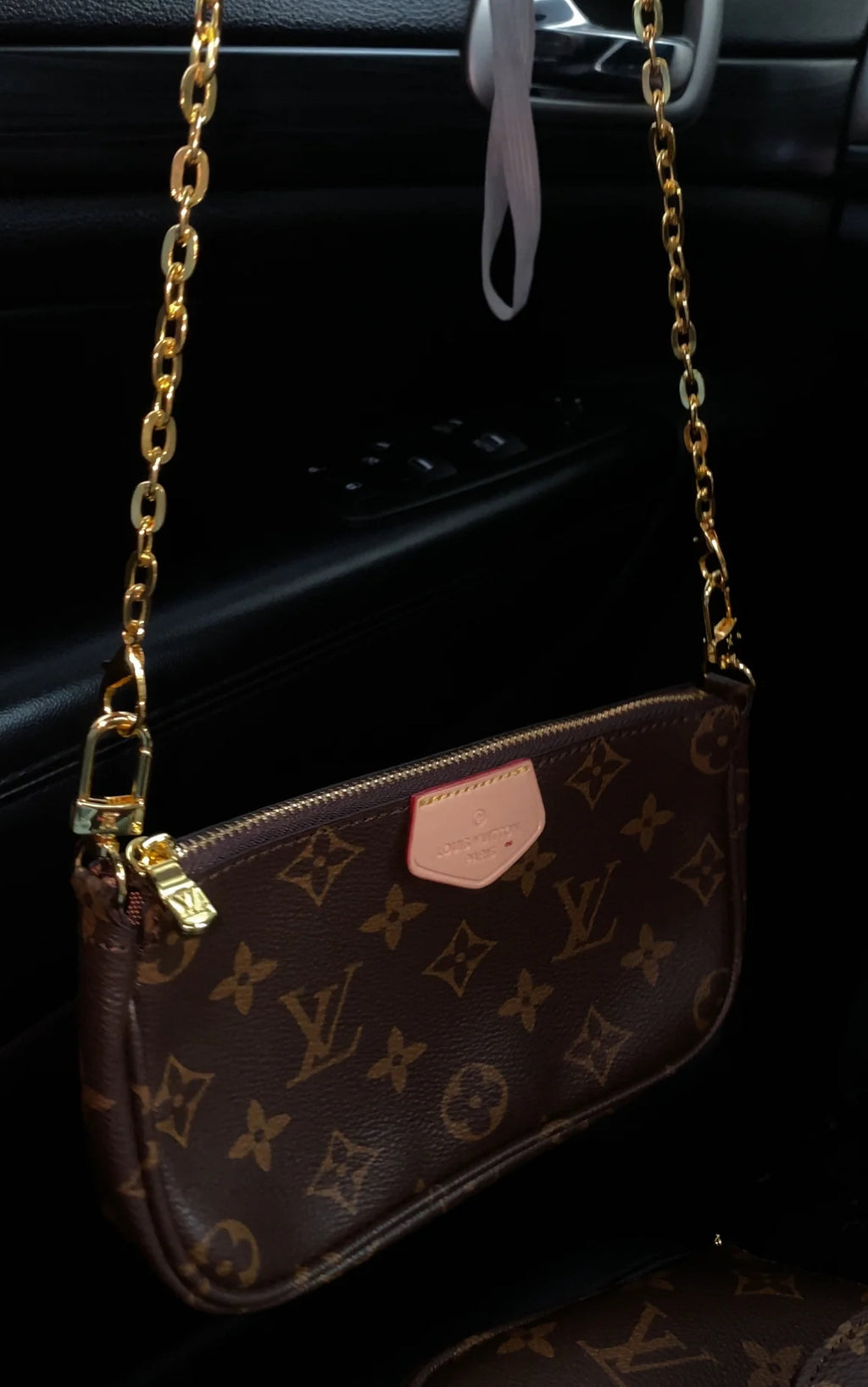 Small monogram purse with gold strap