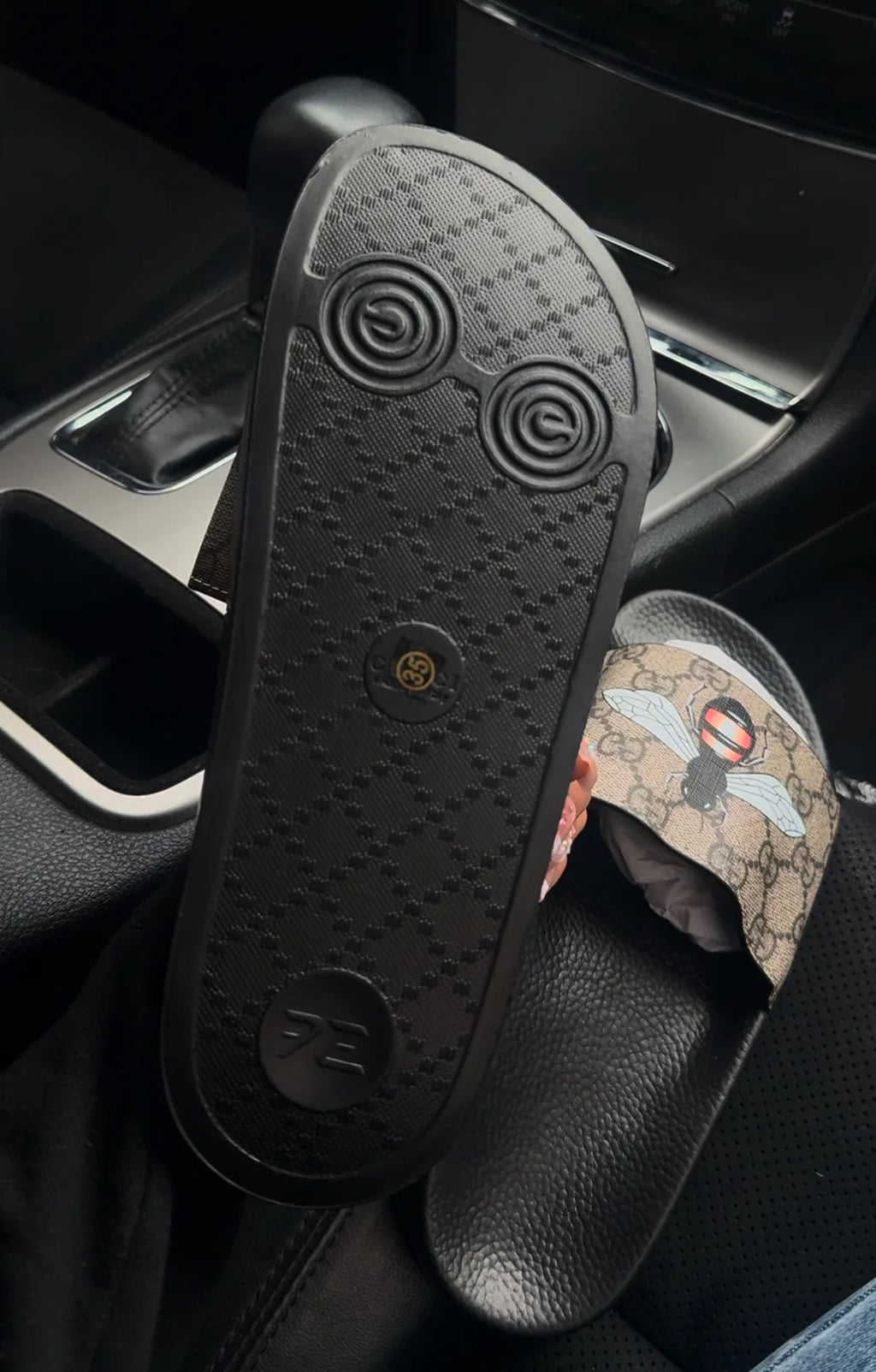 Unisex Brown fly monogram slides