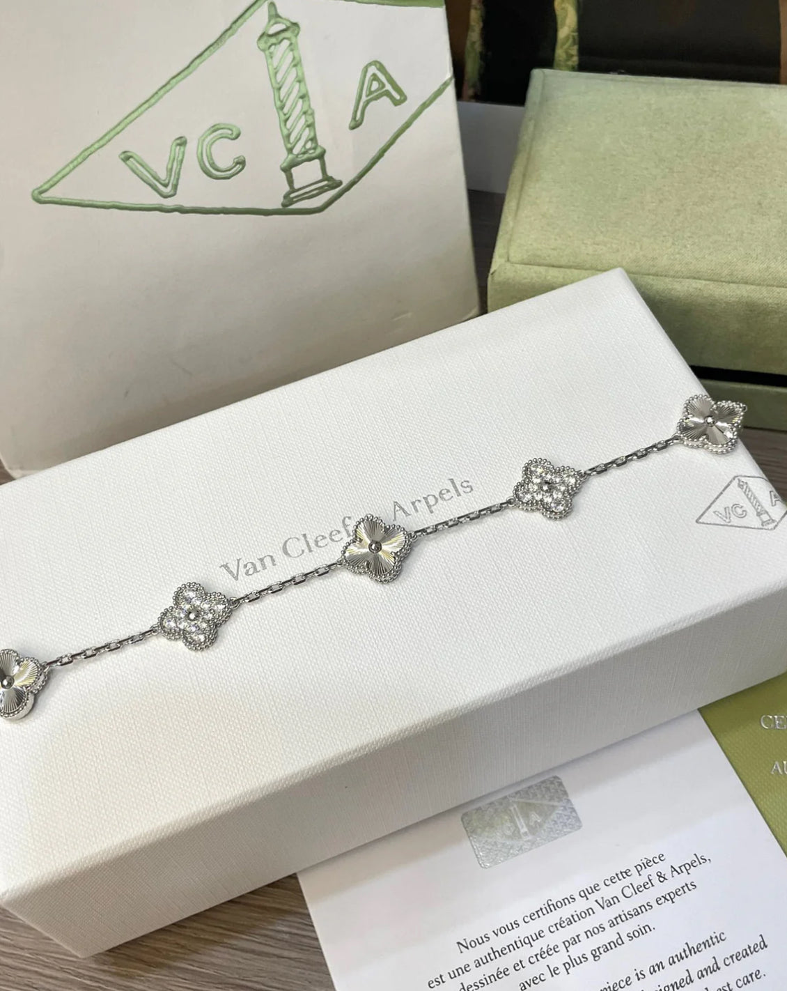 Silver clover bracelet with box
