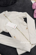 Full length Milky white Lulu define jacket with gold zipper