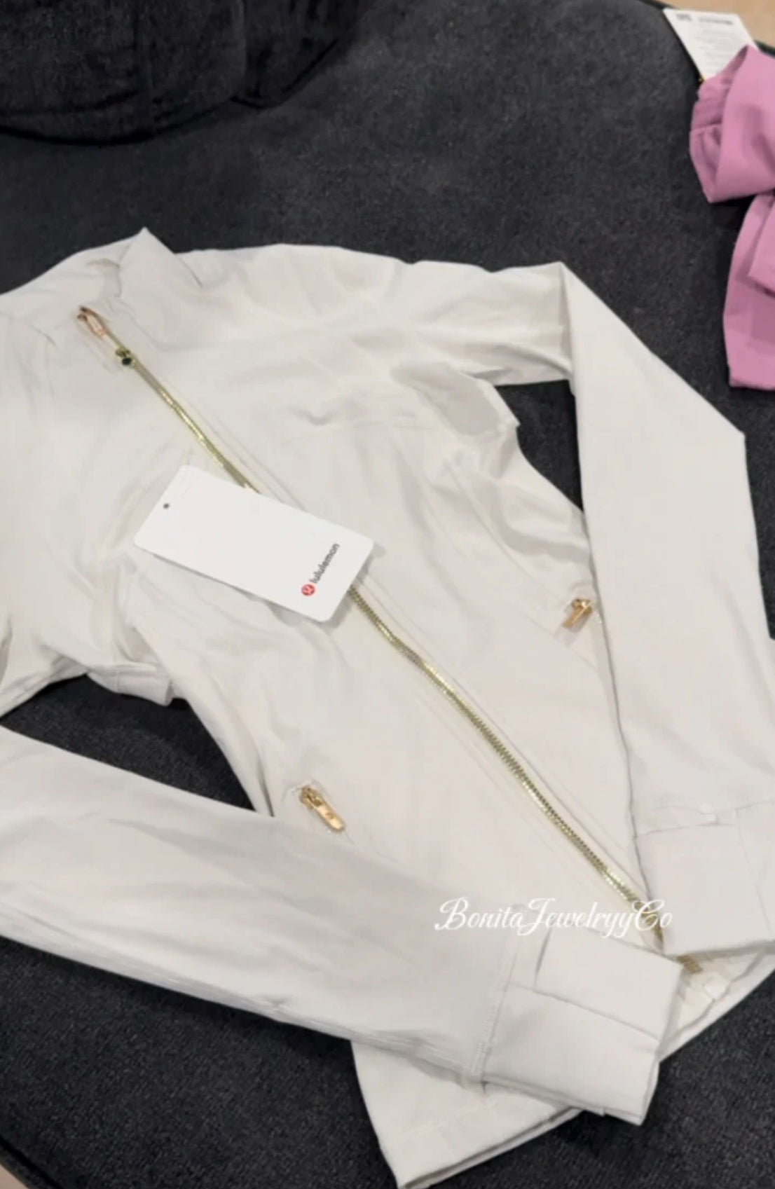 Full length Milky white Lulu define jacket with gold zipper