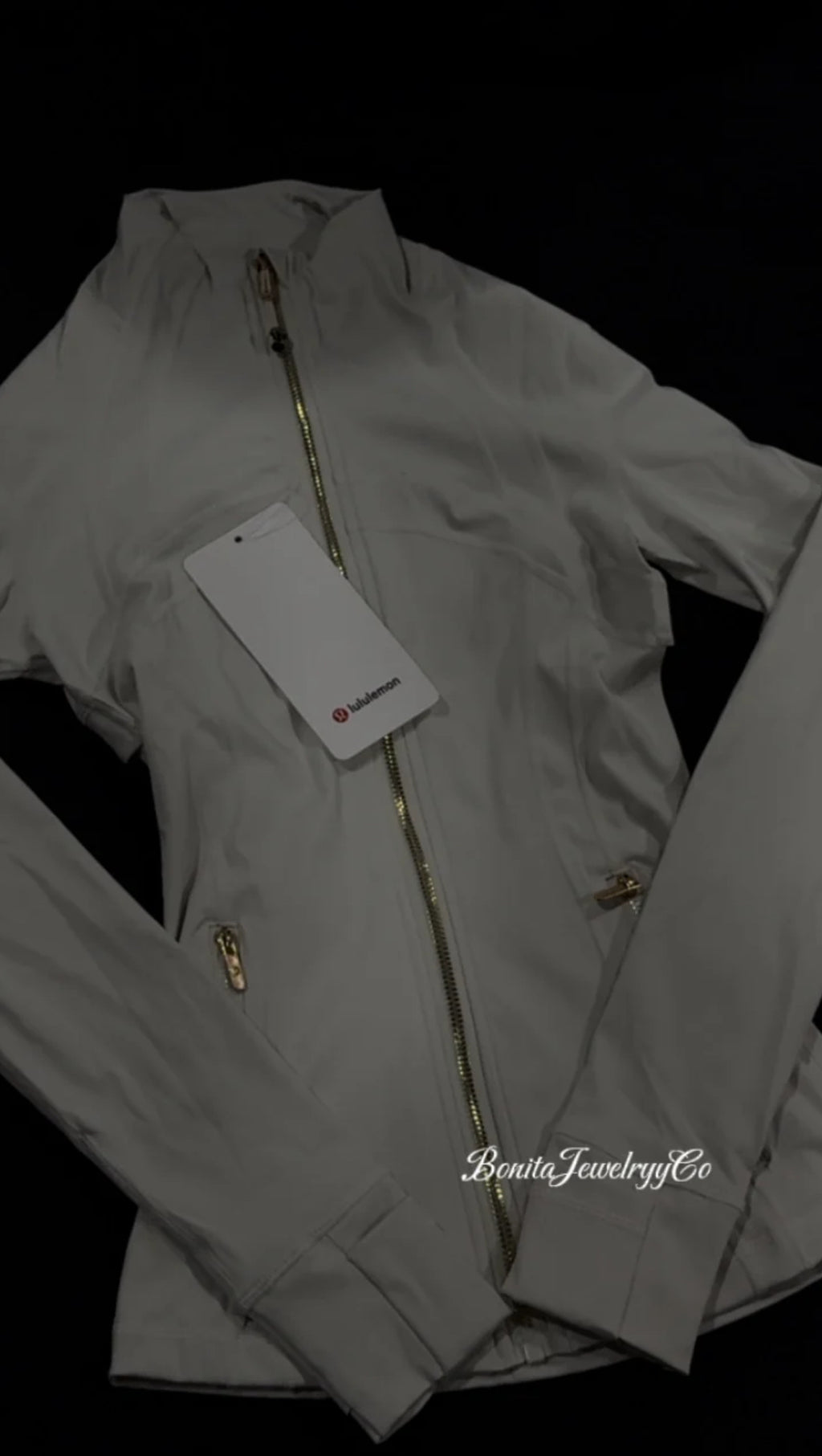 Full length Milky white Lulu define jacket with gold zipper