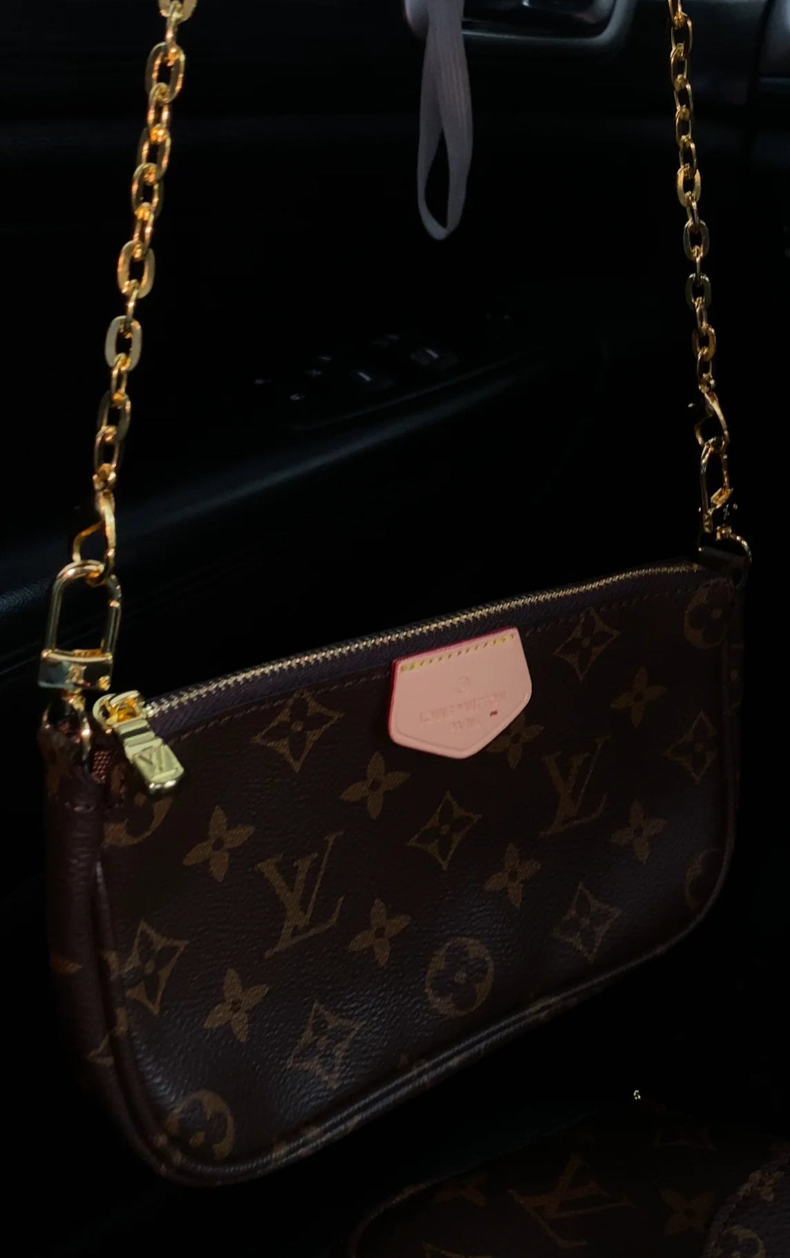 Small monogram purse with gold strap