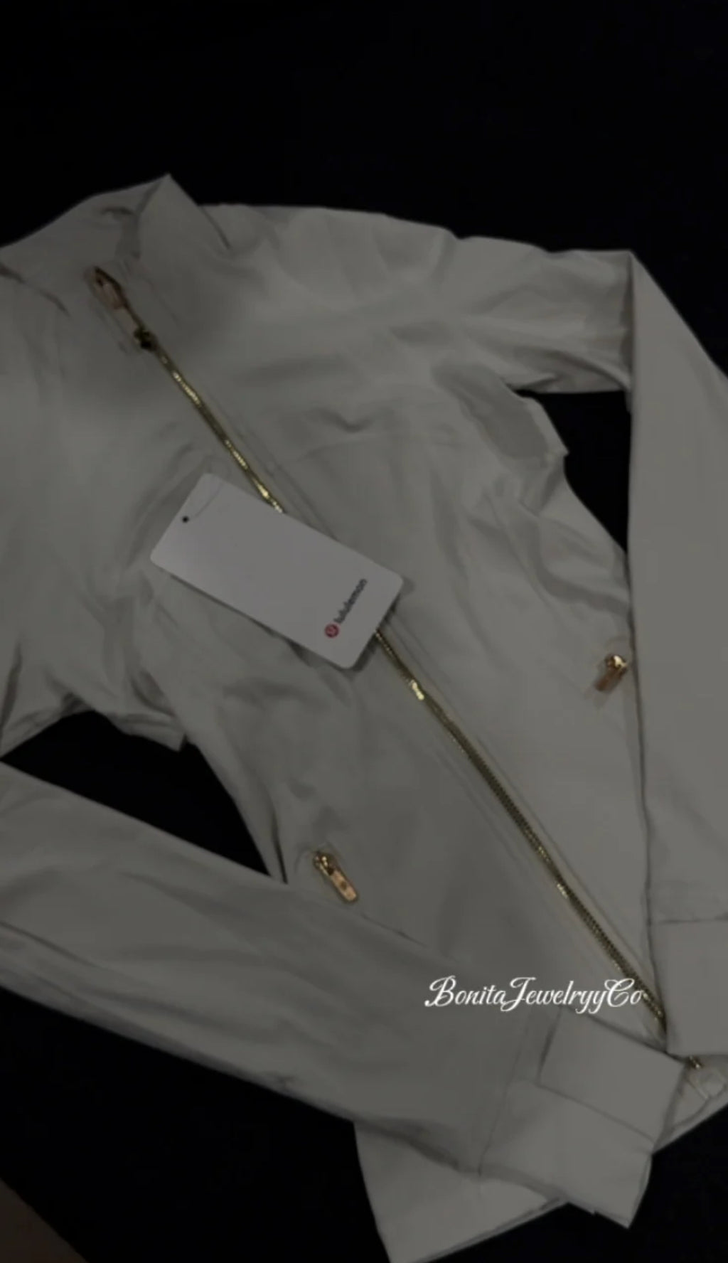 Full length Milky white Lulu define jacket with gold zipper