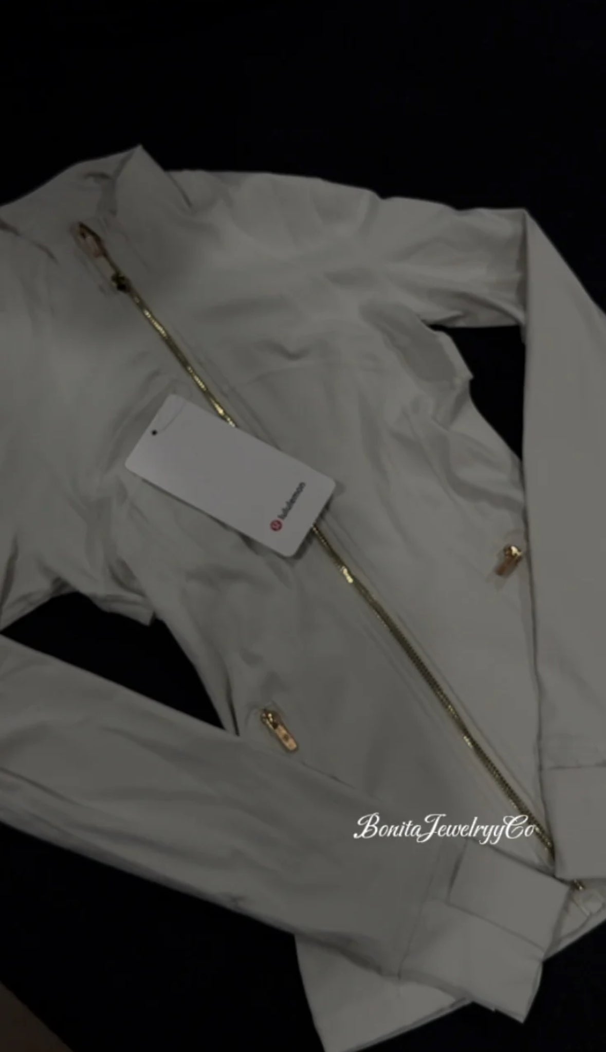 Full length Milky white Lulu define jacket with gold zipper