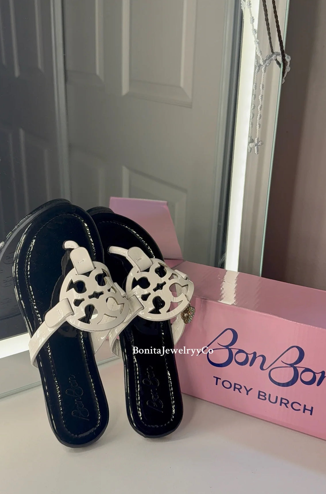 Black & white Bon Bon Tory sandals