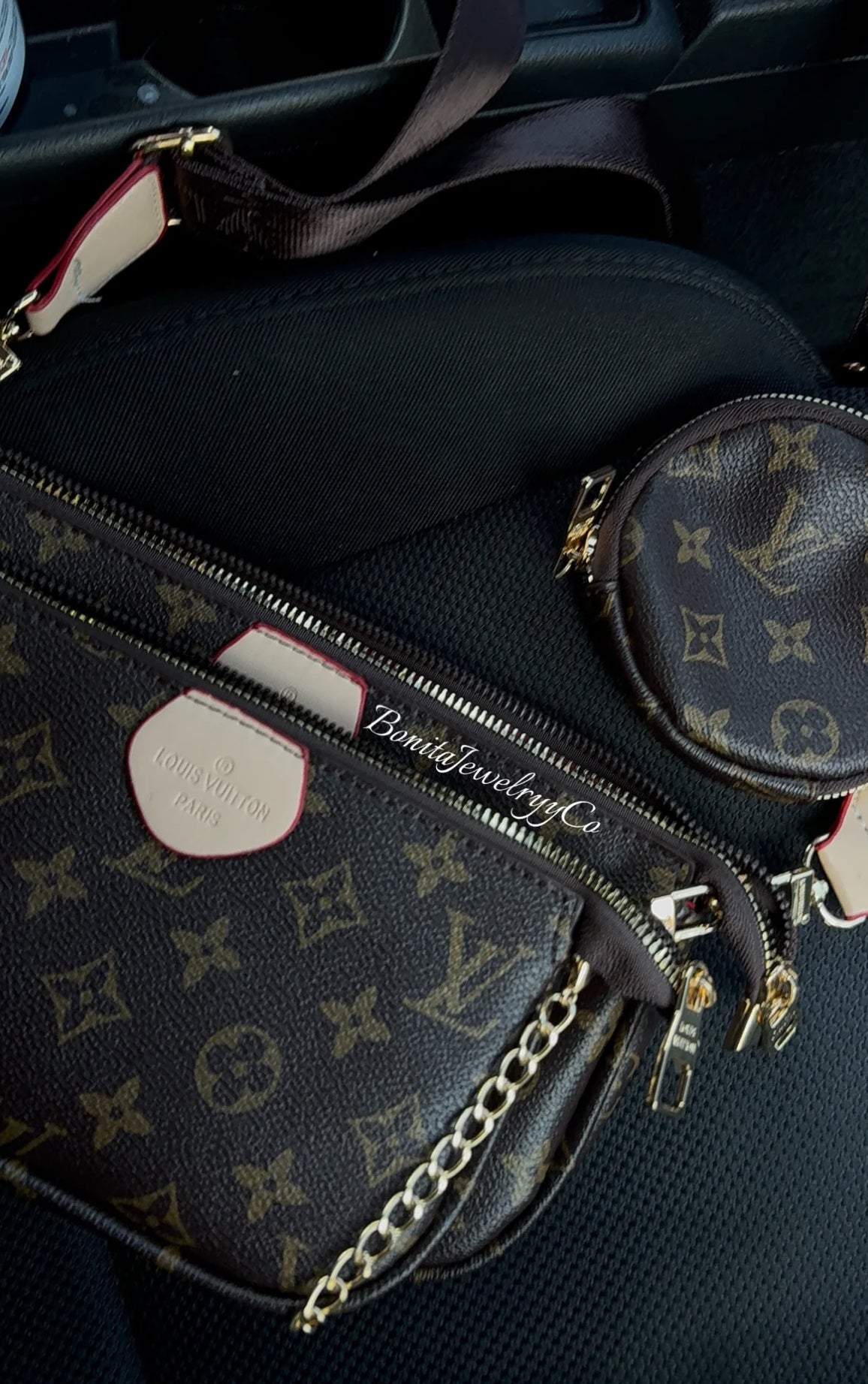 3pc brown monogram cross body purse set