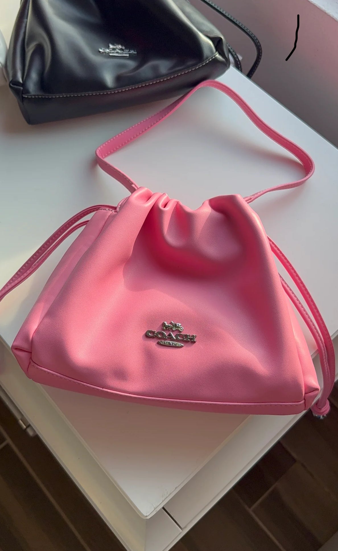 Pink drawstring purse