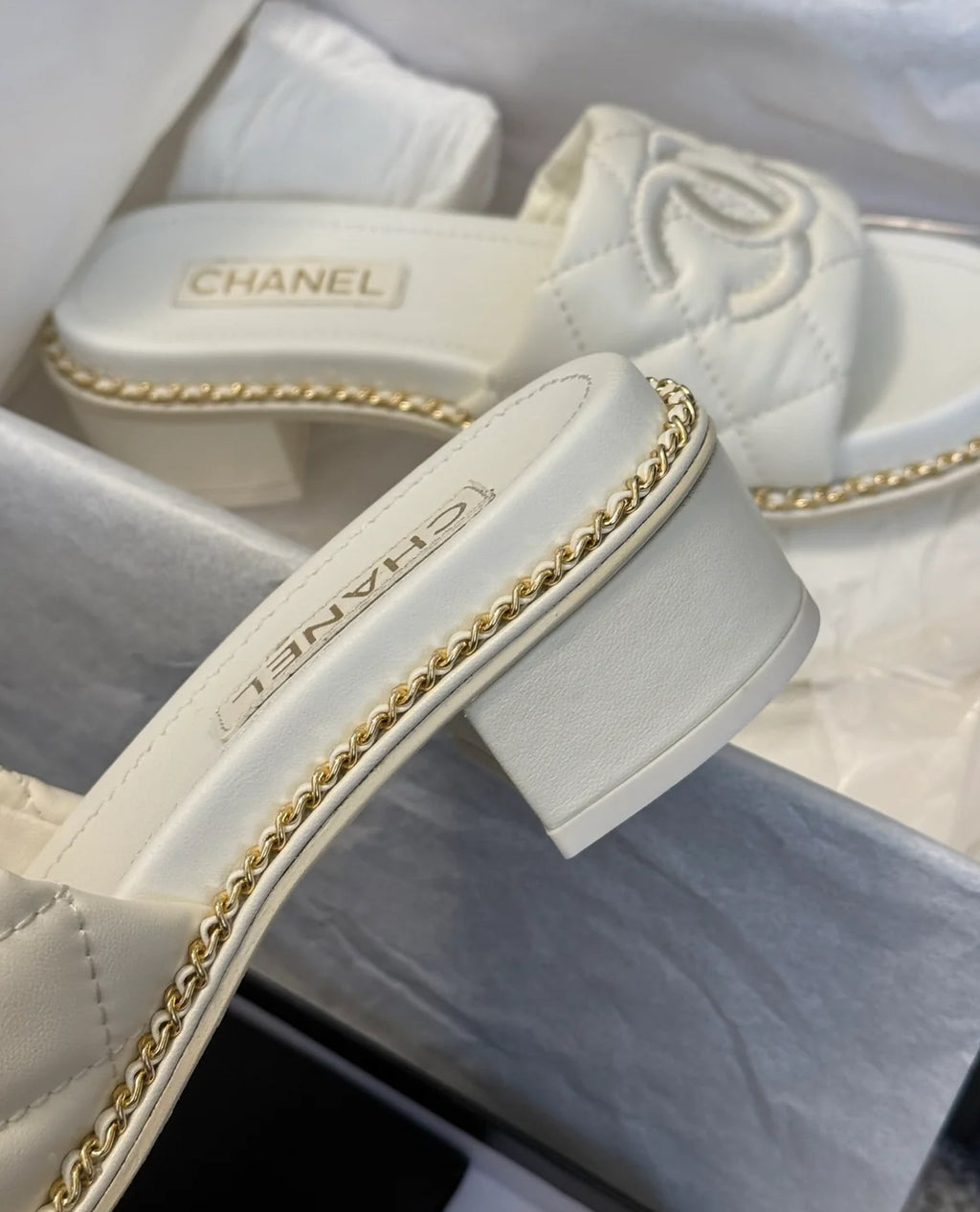 Pearl white heel slides