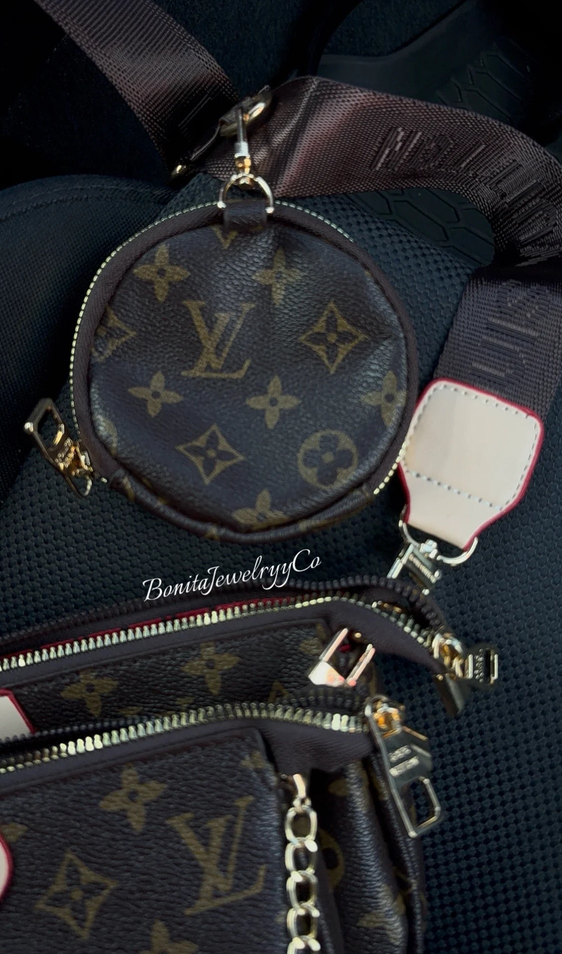 3pc brown monogram cross body purse set